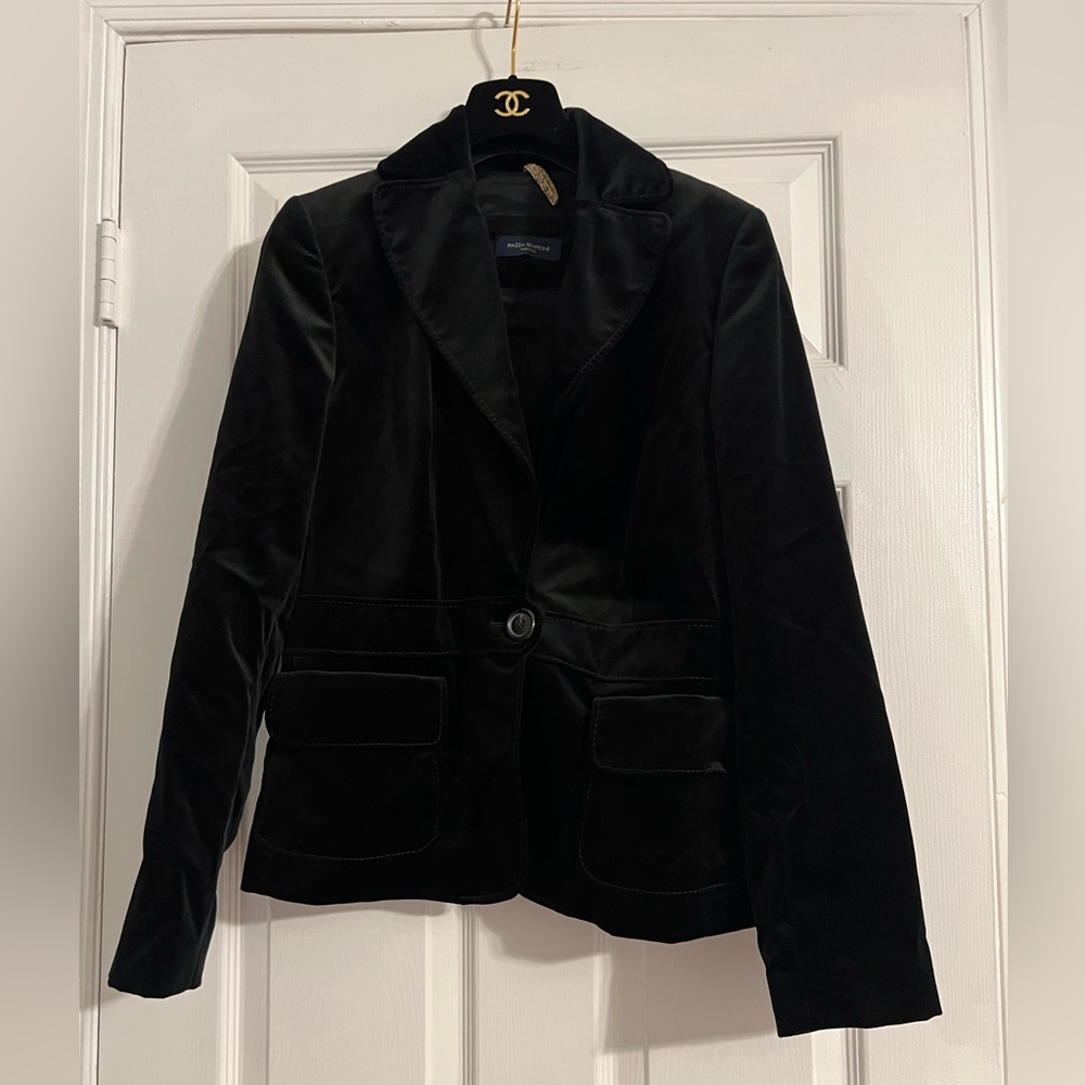 PIAZZA SEMPIONE Black VELVET JACKET Blazer Sz IT 48 US M perfect Condition